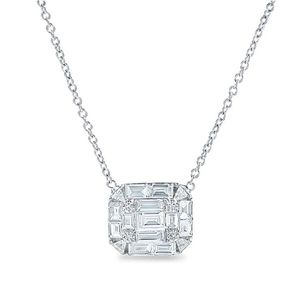Nicole Rose Round and Baguette Diamond Pendant Necklace in 18K White Gold